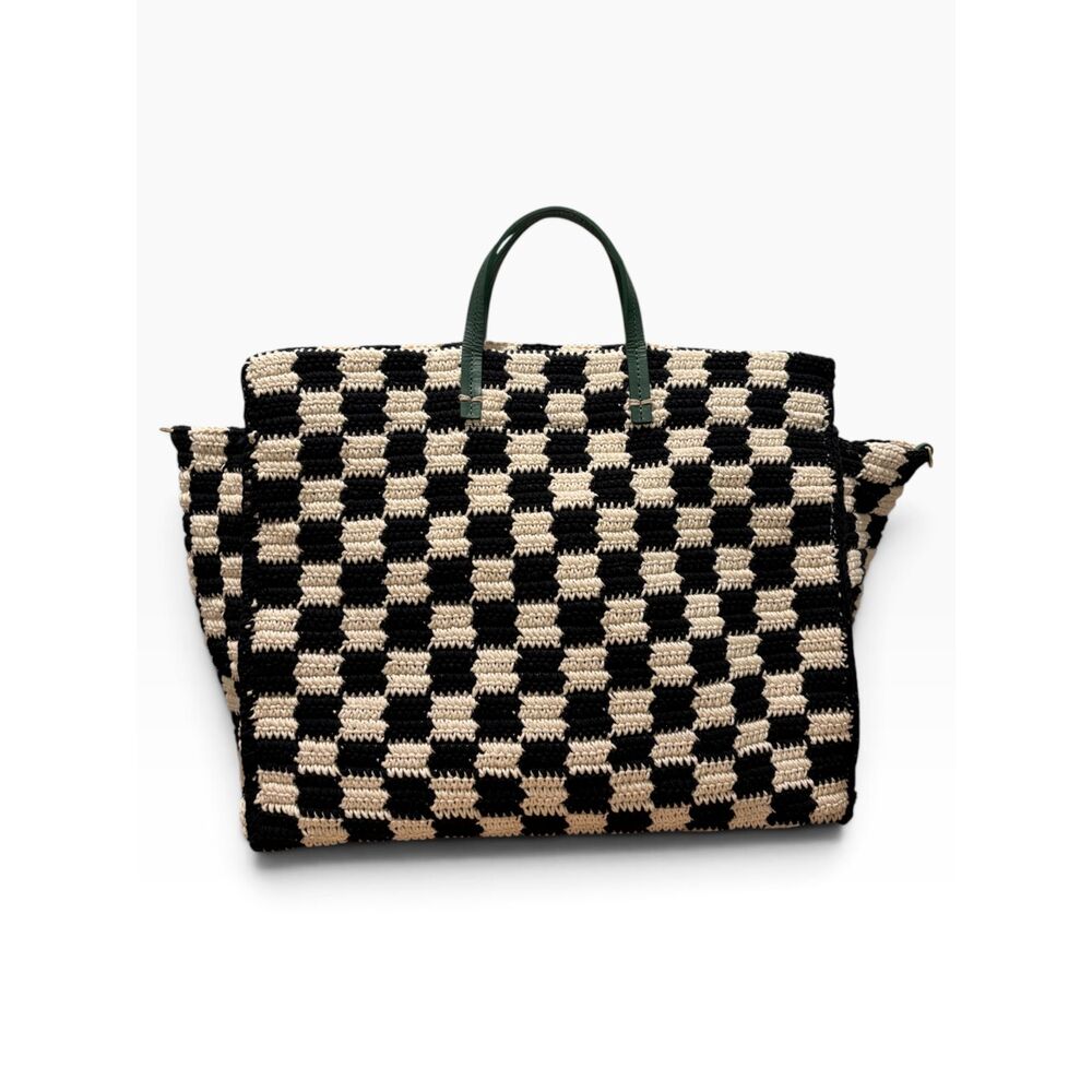 Clare V. Checkerboard Crochet Tote Bag Black Cream - Picture 2 of 8